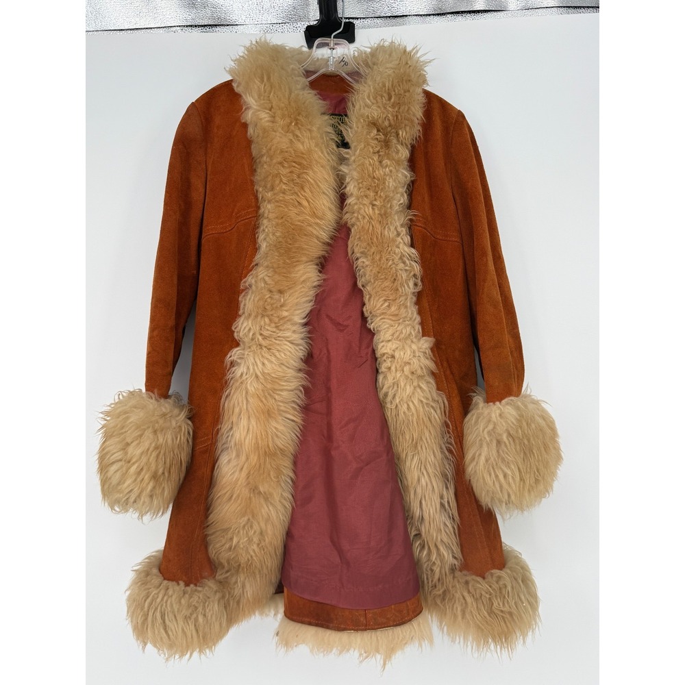 Vtg Gastown Leather Penny Lane Coat Shearling Fur Trim Suede Hippie Boho Jacket